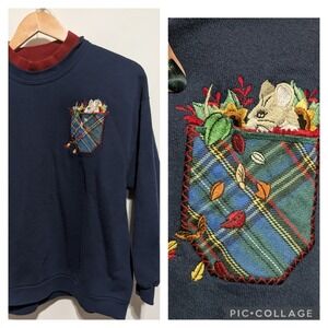 Granny core pullover sweatshirt mouse in pocket embroidery M petite